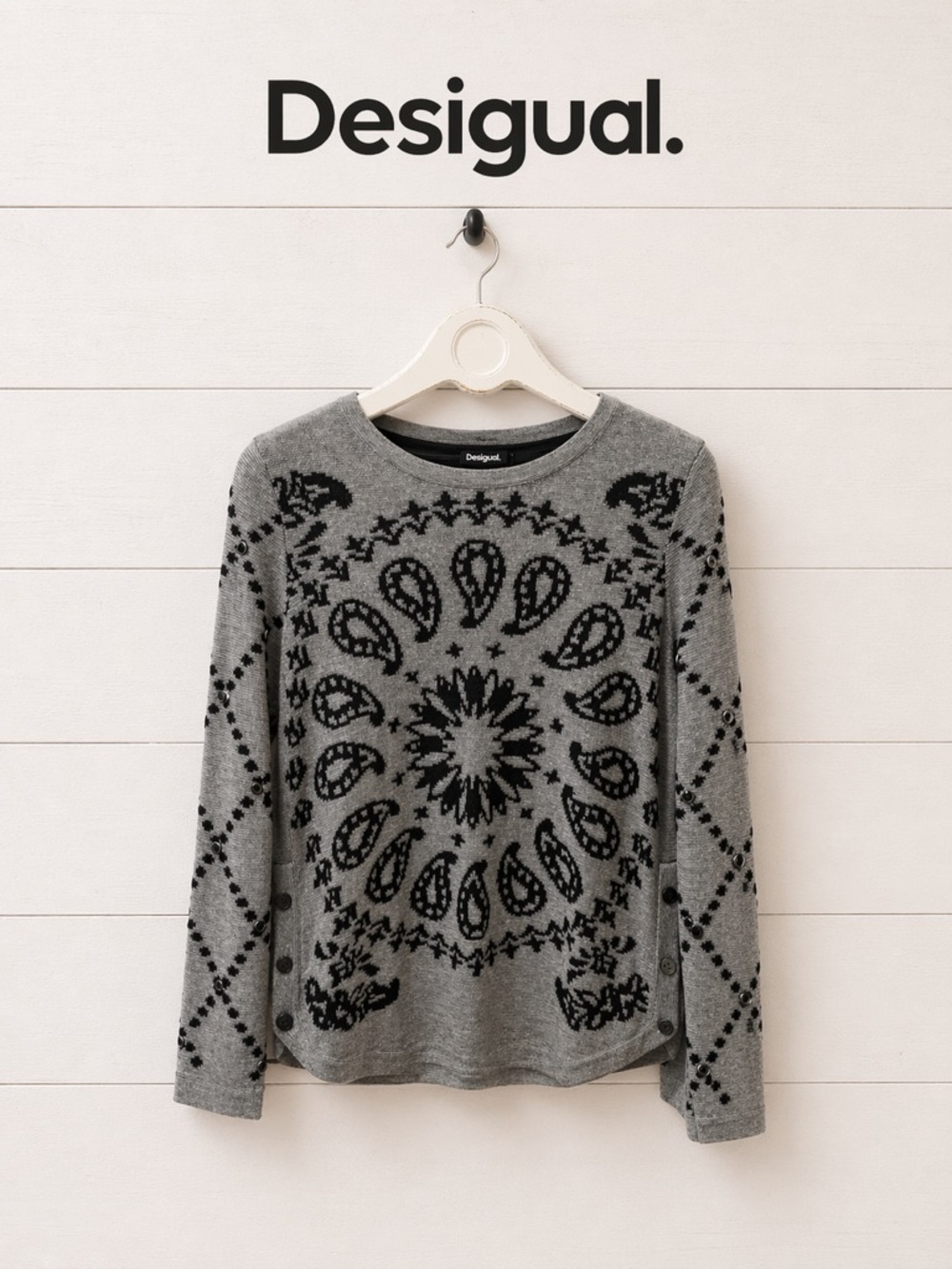 Desigual Gray Printed Sweater - M